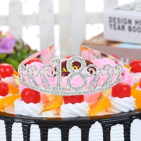 Crystal Rhinestone Tiara Princess Crown Birthday Crowns Silver Diamante Happy 18/20/21/30/40/50/60th Birthday (Silver-50th): 18
