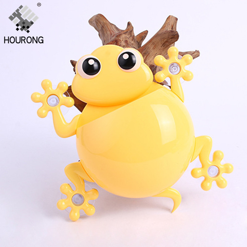 Porte-brosse à dents Gecko Animal de dessin animé, support ventouse porte-dentifrice organisateur pour enfants accessoires de salle de bains: yellow