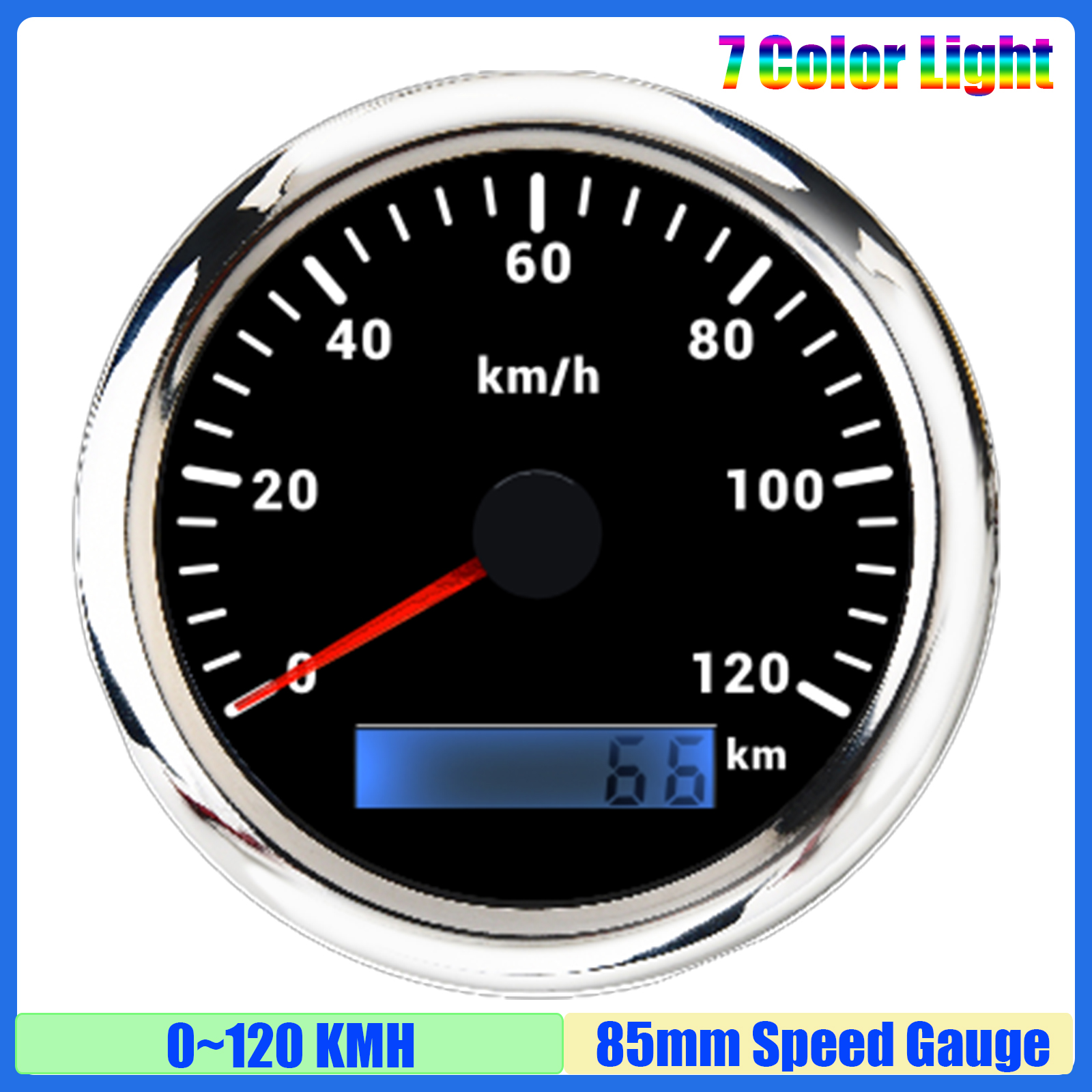 30 km/u ,60 km/u ,120 km/u ,200 km/u 85mm snelheidsmeter met 7 kleuren, analoge pulssignaal snelheidsmeter voor auto, boot, maritiem gebruik: Goud