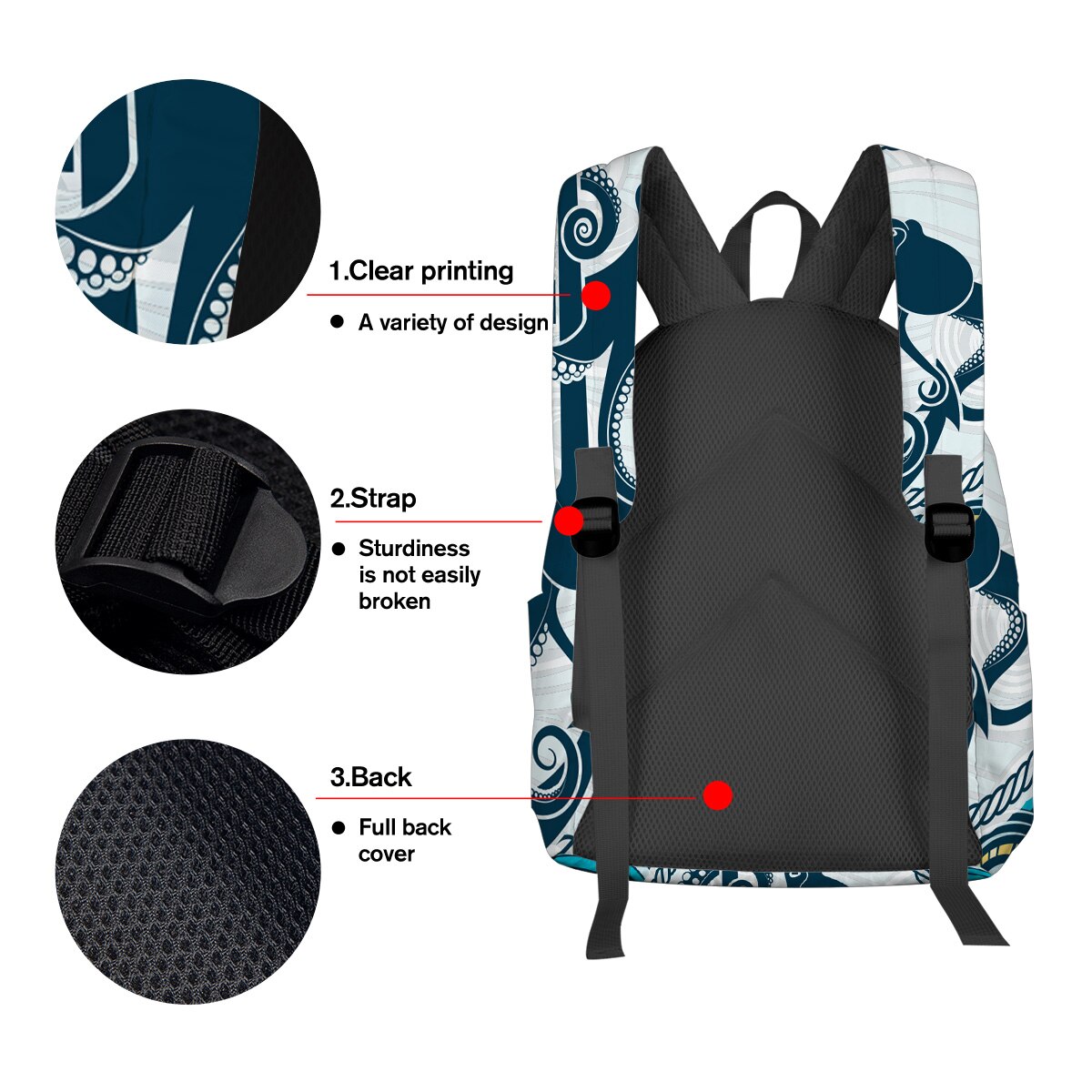 Octopus Anchor Backpack College Students Laptop Backpack Book Bag Casual School Bag