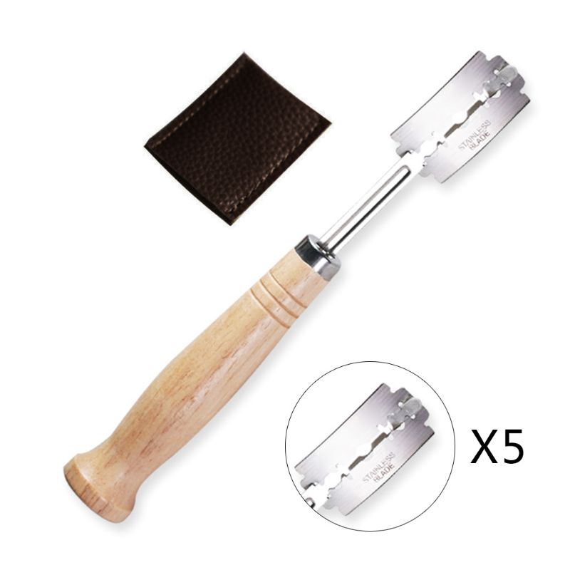 Specialty Bread Arc Curved Knife Wood Handle 5Pcs Replacement Blades Western Baguette Cutting French Toast Bagel Cutter