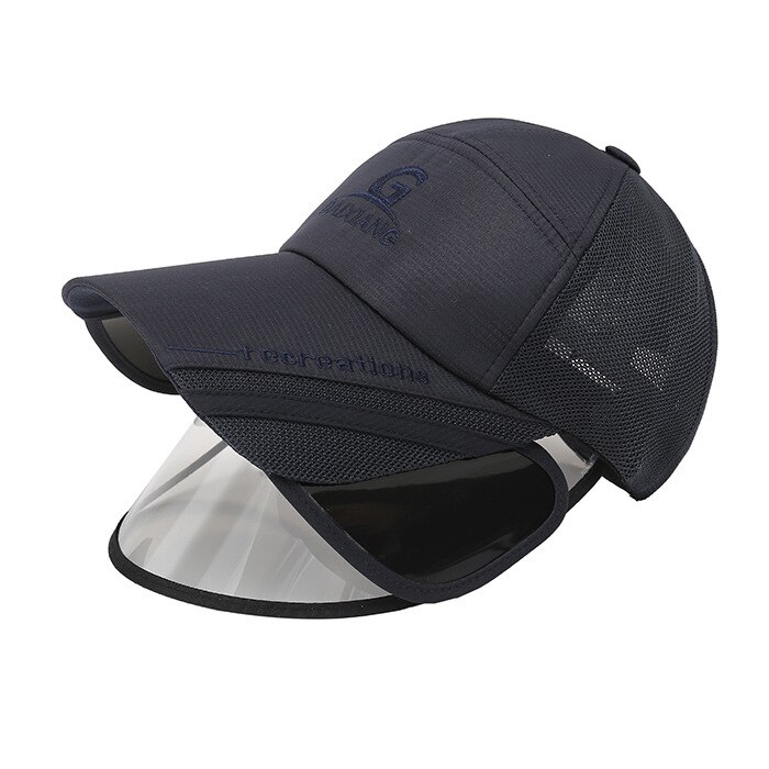 Sun Visors for Women Men Face Cover Protection Sun Shield Visor Hats Adjustable Long Visor Brim Face Shield Anti-Droplet Unisex: Navy Blue