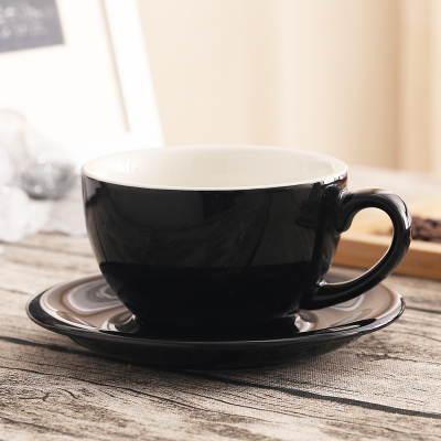 Taza de café artística Latte de boca ancha Macaron de 300ml con platillo, juego de tazas de café de cerámica esmaltada de colores gruesos europeos,: 03