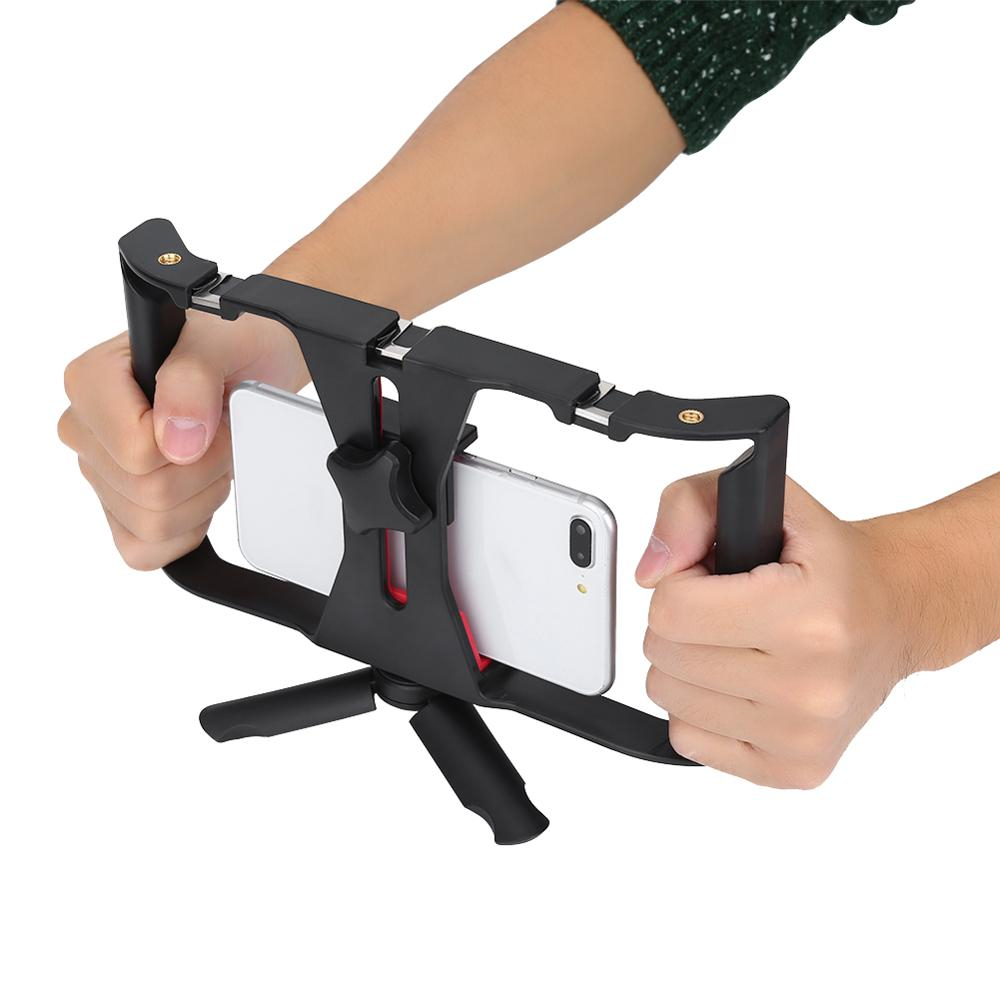 Adjustable Handheld Phone Stabilizer Smartphone Video Rig Hand Grip Filmmaking Case with 1/4in Screw Cold Shoe Mount