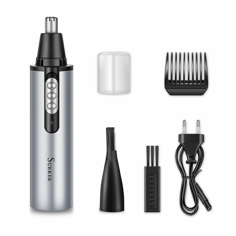 Surker Nose Hair Trimmer 3 in 1 Multifunctional Eyebrows Trimmer Waterproof Rechargeable Nose Hair Clipper micro tondeuse: gray