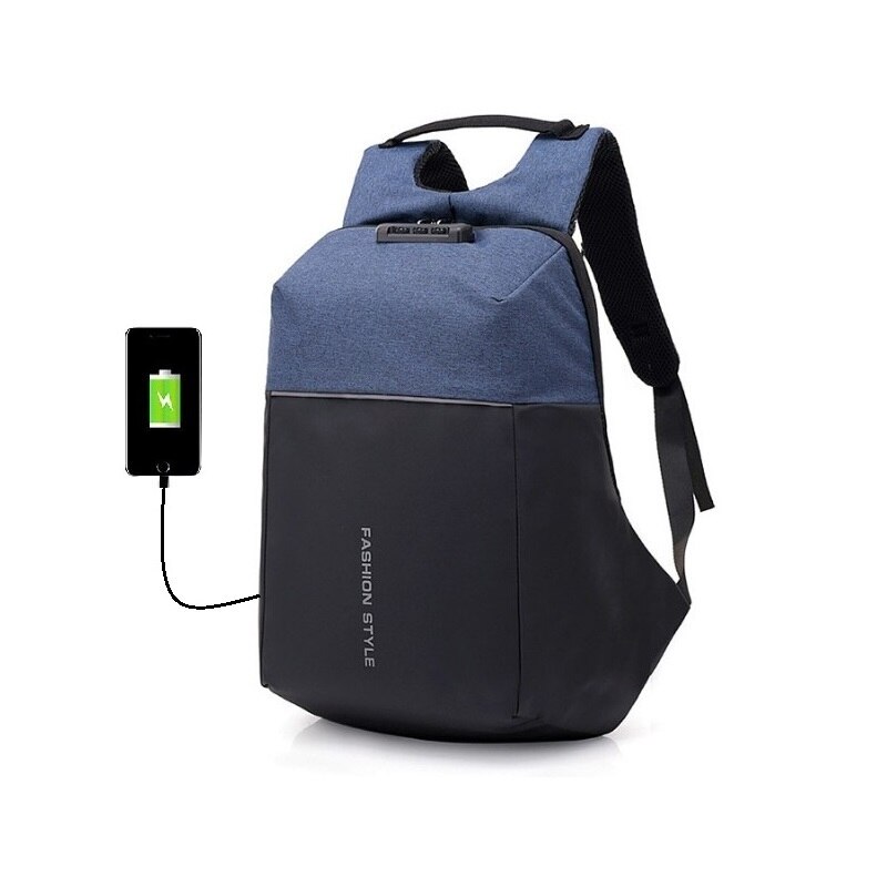 Men's USB rechargeable password lock anti-theft backpack busines computer backpack Teenager Students Travel School Bag: Set 6