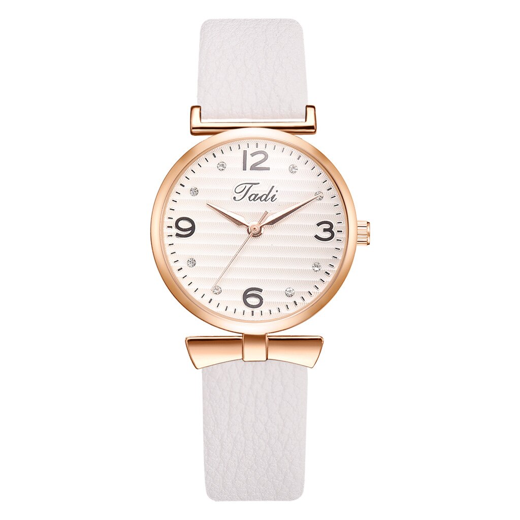 Top Brand Dress Female Watches Simple Rhinestone Woman's Watch Bracelet Set 2PCS Leather Ladies Wristwatch reloj mujer: white watch