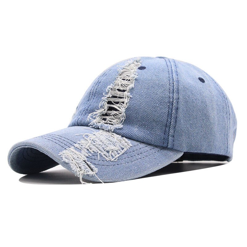 Casquettes de baseball lavé coton troué couleur unie hiver automne femmes chapeaux sports de plein air protection solaire casquette de baseball hommes: light blue