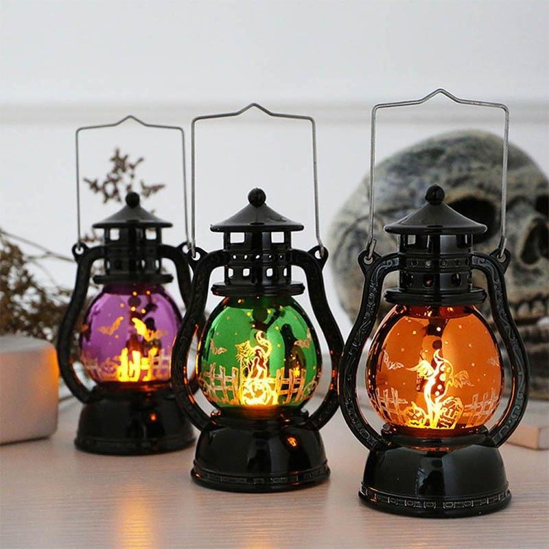 Heks slot led lys lampe halloween led lanterne vintage fest hængende indretning bærbar lille olie græskar lys led nat lys