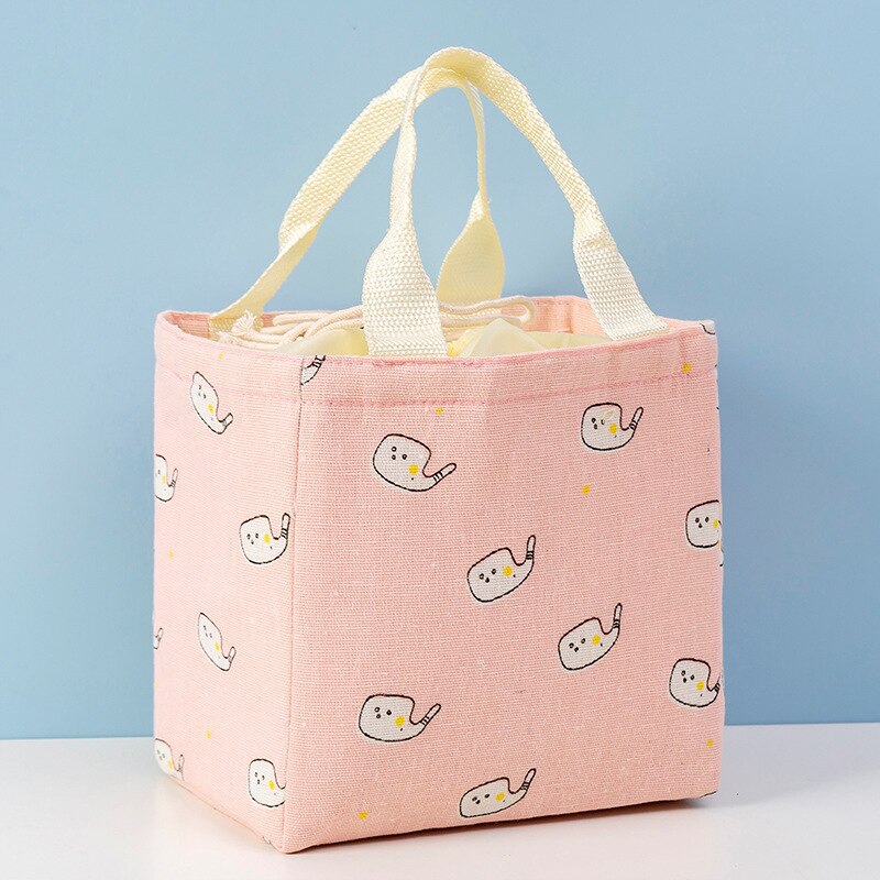 Cartoon Printing Insulation Lunch Bag Food Thermal Waterproof Handbag Student Office Worker Portable High-Capacity Storage Tote: pink elephant