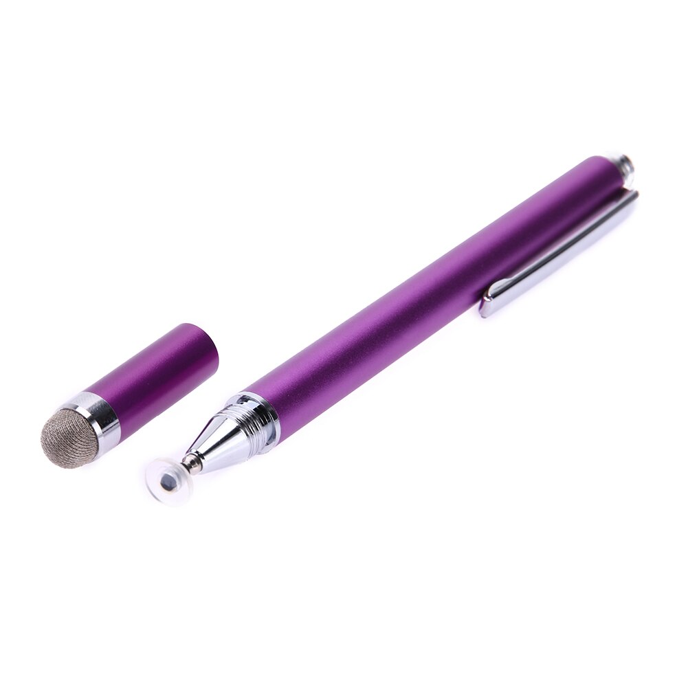 2 in 1 kapacitiv pen touch screen tegnepen stylus med ledende touch suger mikrofiber touch hoved til tablet pc: Lilla