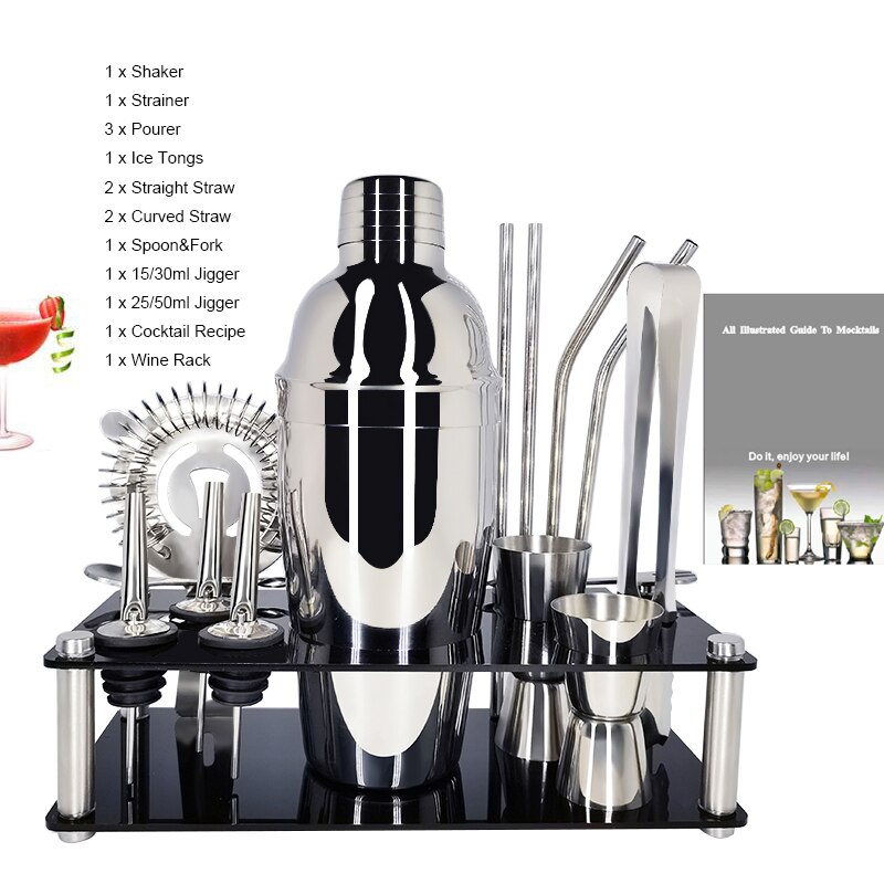 Set de coctelera Boston Snow para barman, utensilios de acero inoxidable para Bar con soporte de vino, receta de cóctel, 1-15 Uds./Se