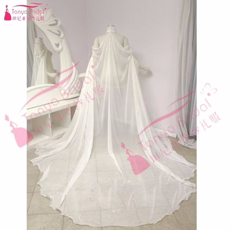 Cape en mousseline de soie noire élégante veste de mariage mariée Warps Long Train robe de soirée manteau femmes boléro pour accessoires de mariage Cape