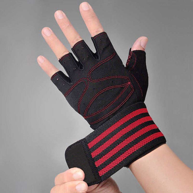 Guanti per sollevamento pesi uomo donna guanti da allenamento bilanciere palestra guanti da Fitness con supporto per il polso per allenamento cosacco esercizio proteggi: Red gym gloves / M.