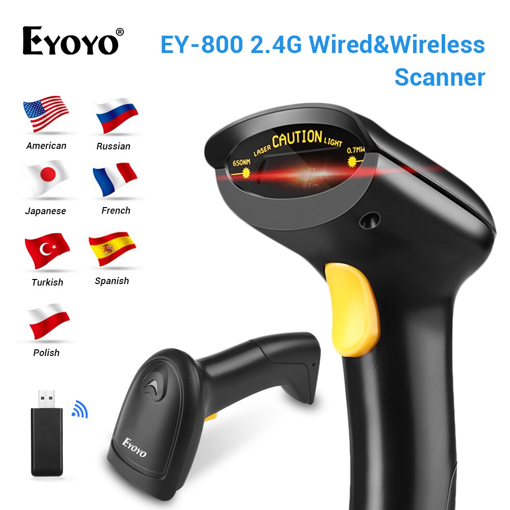 Eyoyo 1D Barcode Scanner 2,4G Drahtlose Bild Scanner 2-in-1 mit USB Empfänger Arbeiten mit PC POS Multi Sprachen Scanner