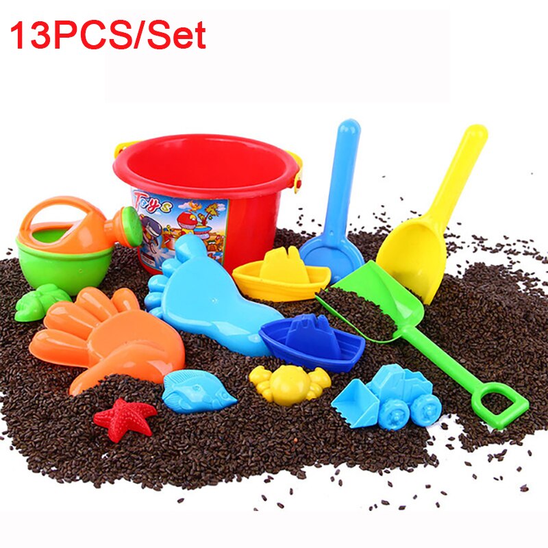 Strand / sand legetøj børn børn leger strand legetøj sommer fantasifulde farverige bløde strandsand multi-stykke dragt værktøj spand: 13 stk