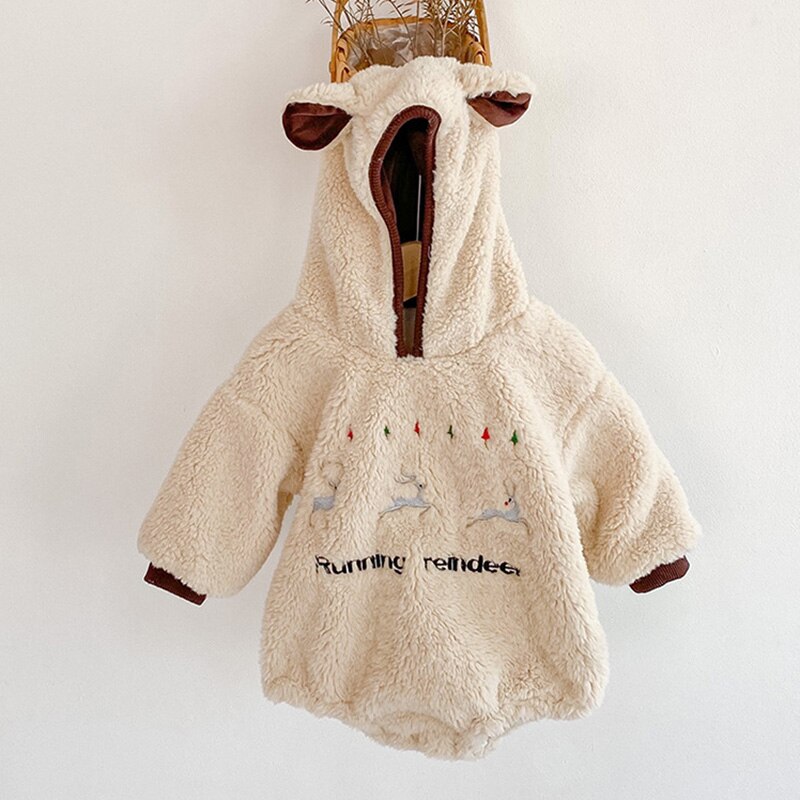 MILANCEL Winter Baby Clothes Christmas Boys Bodysuit Fur Baby One Piece Deer Embrodiery Infant Girls Outerwear