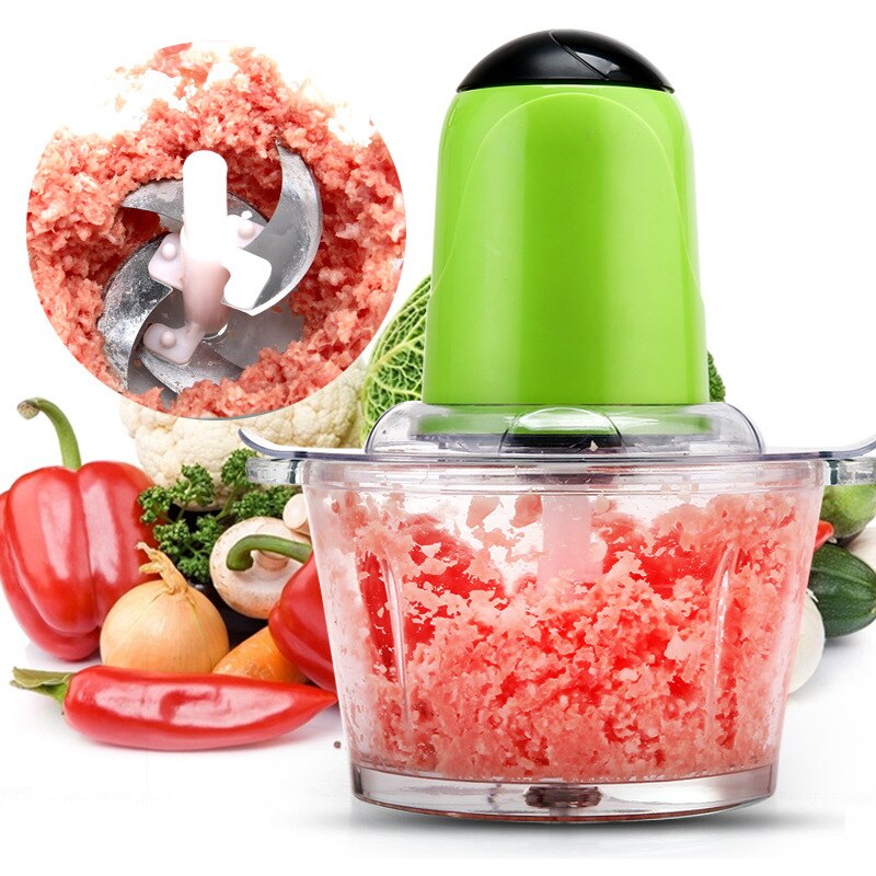 2L Electric Blender Kitchen Meat Grinder Shredder Multifunctional Household Food Processor Blenders Mixers Grinder: green / EU Plug