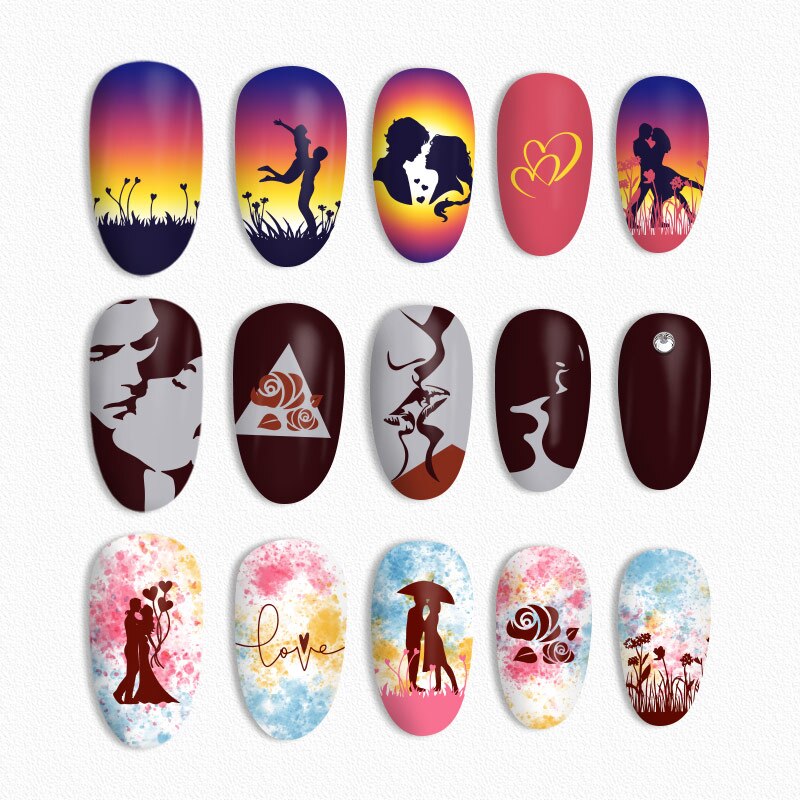 Født smukke negle stempling plader valentinsdag tema hjerte gør det selv billede print negle kunst stempel skabelon gør det selv design stencil værktøj