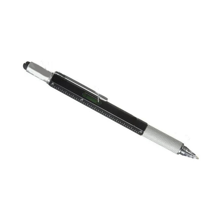 Caneta esferográfica multifuncional 7 em 1, com ferramenta portátil moderna, régua técnica, tela, chave de fenda, toque, nível de espírito