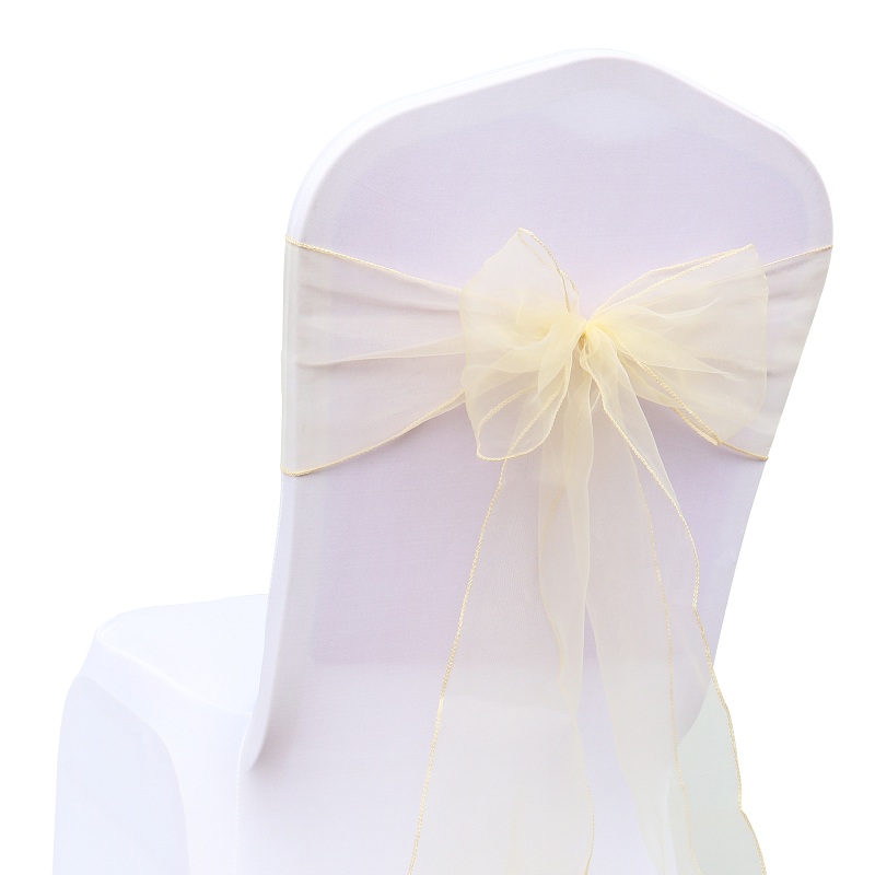 100pcs/set Organza Chair Sashes Wedding Chair Knot Cover Decoration Chairs Bow band Belt Ties For Weddings Banquet: Champagne