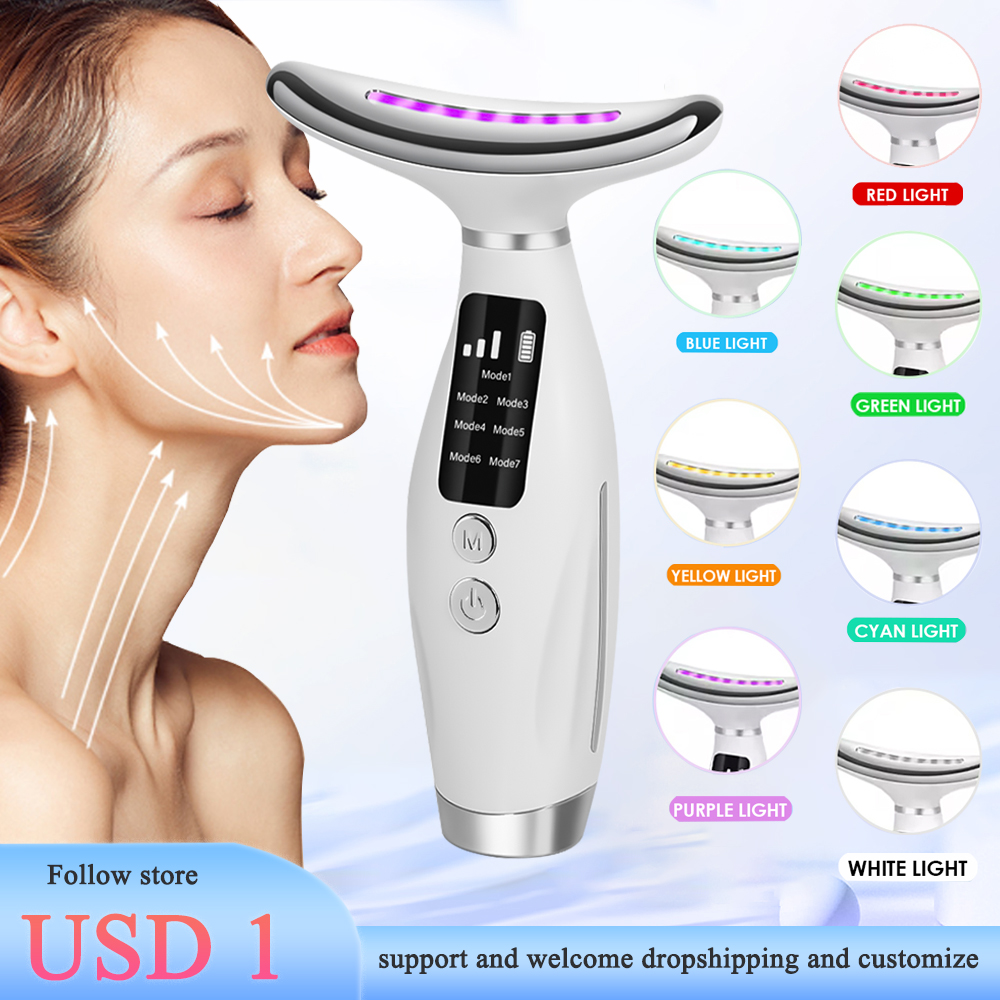 Dispositivo de belleza para el cuello y la cara, masaje vibratorio para cara y cuello, Skindion Personal, dispositivo de belleza para uso doméstico, máquina de estiramiento facial,Lámpara LED de 7 colores, equipo de be