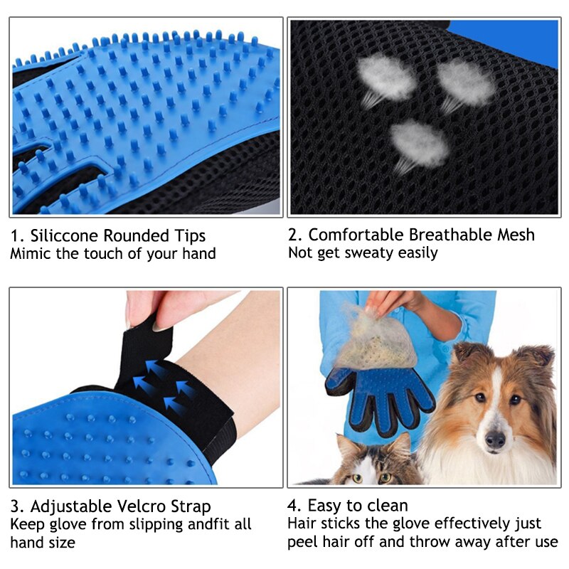 Rękawica robić pielęgnacji psów zwierzęta szczotka rękawice dla kota sierść psa usuń szczotki zwierzęta Deshedding czyszczenie grzebienie rękawice robić masażu D0008A