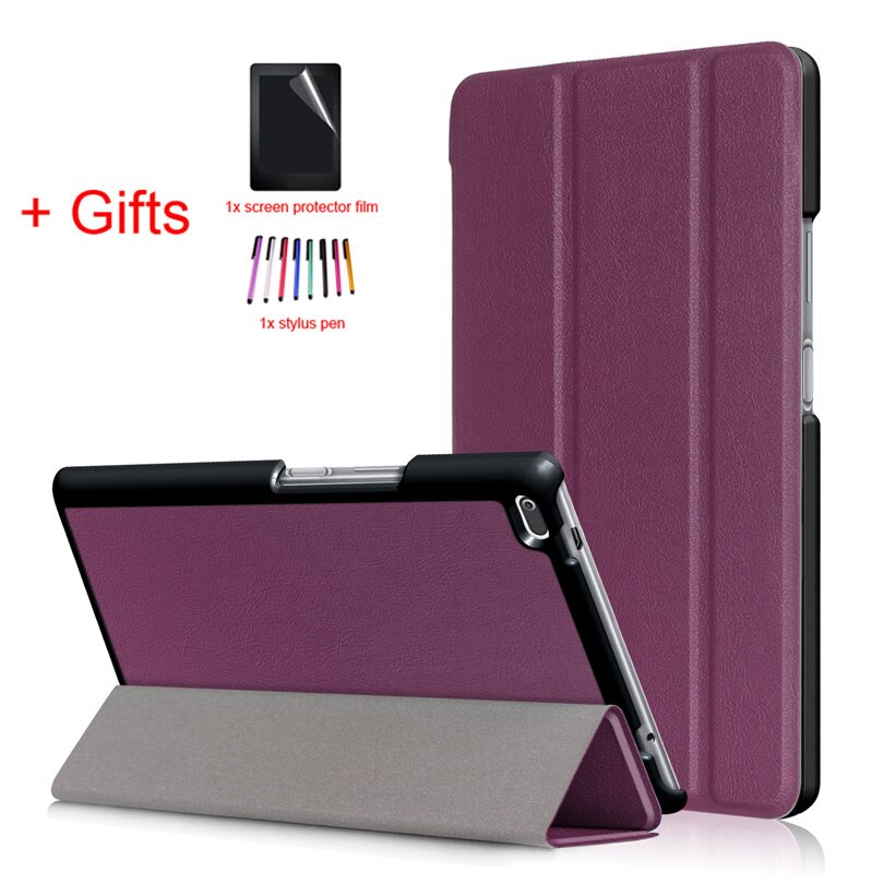 PU Leather Cover Case for Lenovo Tab4 Tab 4 8 TB-8504x TB-8504F TB-8504N TB-8504 8inch Tablet Funda Flip Magnet Case +Film+Pen: Purple