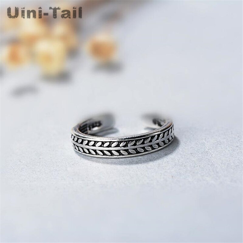 Uini-tail 925 sterling zilveren persoonlijkheid temperament bladeren open ring retro olijfblad ring  ed257
