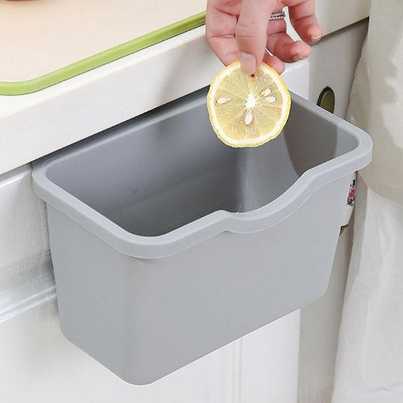 1 cubo basura colgar en la puerta del armario de cocina, cubo de basura de plástico, cesta de escritorio para almacenamiento, cubo de basura colgante, papelera V1S6