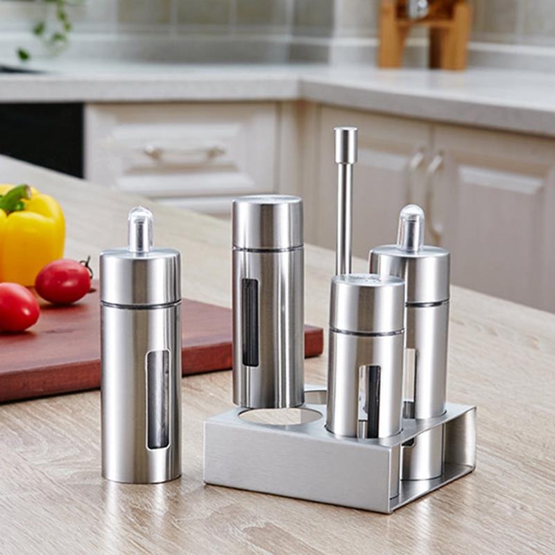 5 Stks/set Roestvrij Staal Kruidenrek Cruet Kruiderij Kruidkruiken Set Zout En Peper Kruiden Koken Multi-purpose Keuken tool