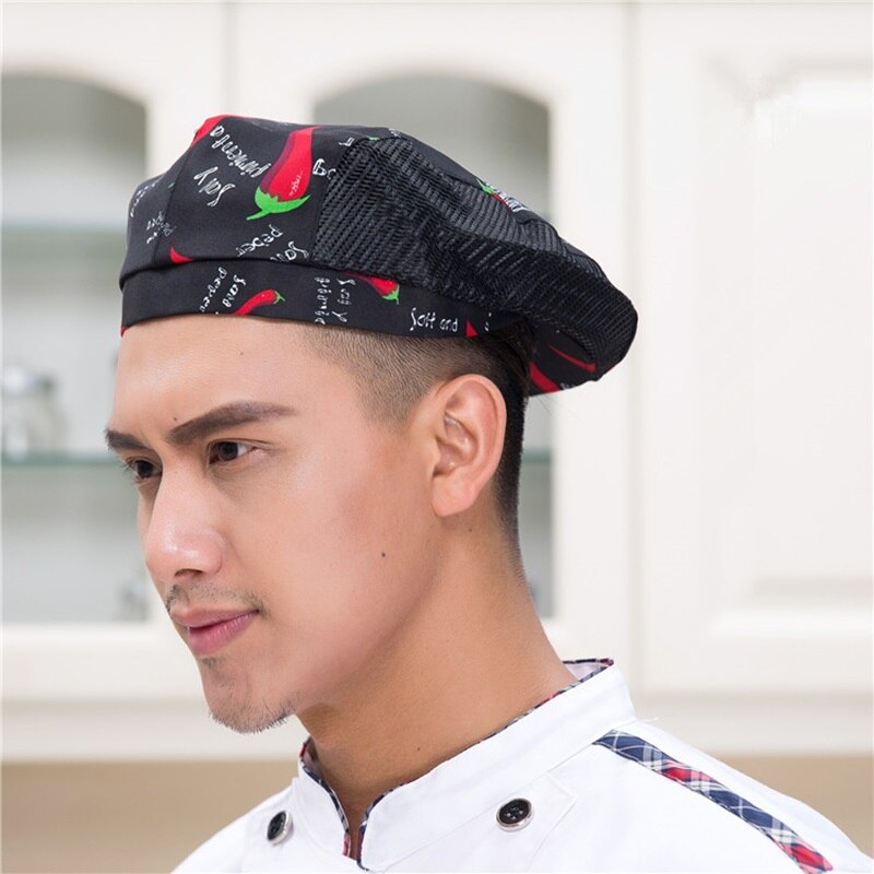Mænd kvinder mesh patchwork kok restaurant køkken madlavning arbejdstøj hatte baret hotel bakey cafe tjener åndbar kasket 56-58cm: 8