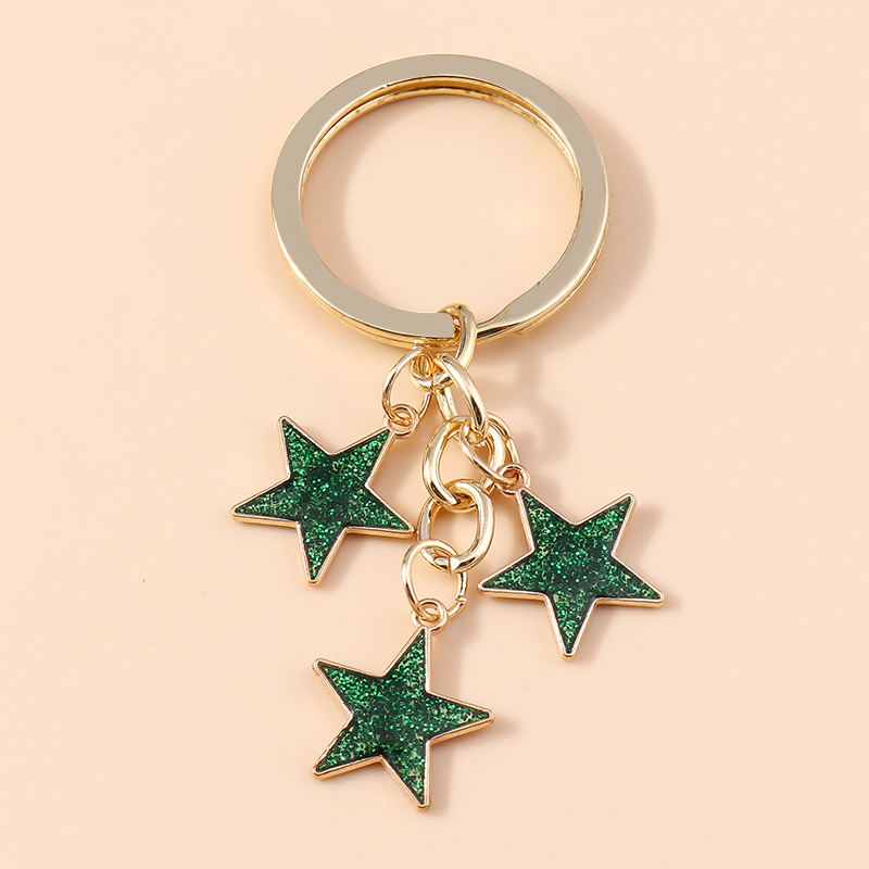 Bonito llavero esmaltado con forma de estrella y lentejuelas, dijes para mujer y niña, llavero con colgantes, llavero de coche, bolso, decoración, de joyería: Verde