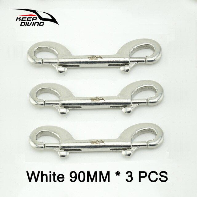 KEEP DIVING 3 PCS 316 Stainless Steel Scuba Diving Double Ended Hook Accessory For Equipment BCD Chioce Snap Bolt kit Quick Draw: White 90mm 3pc