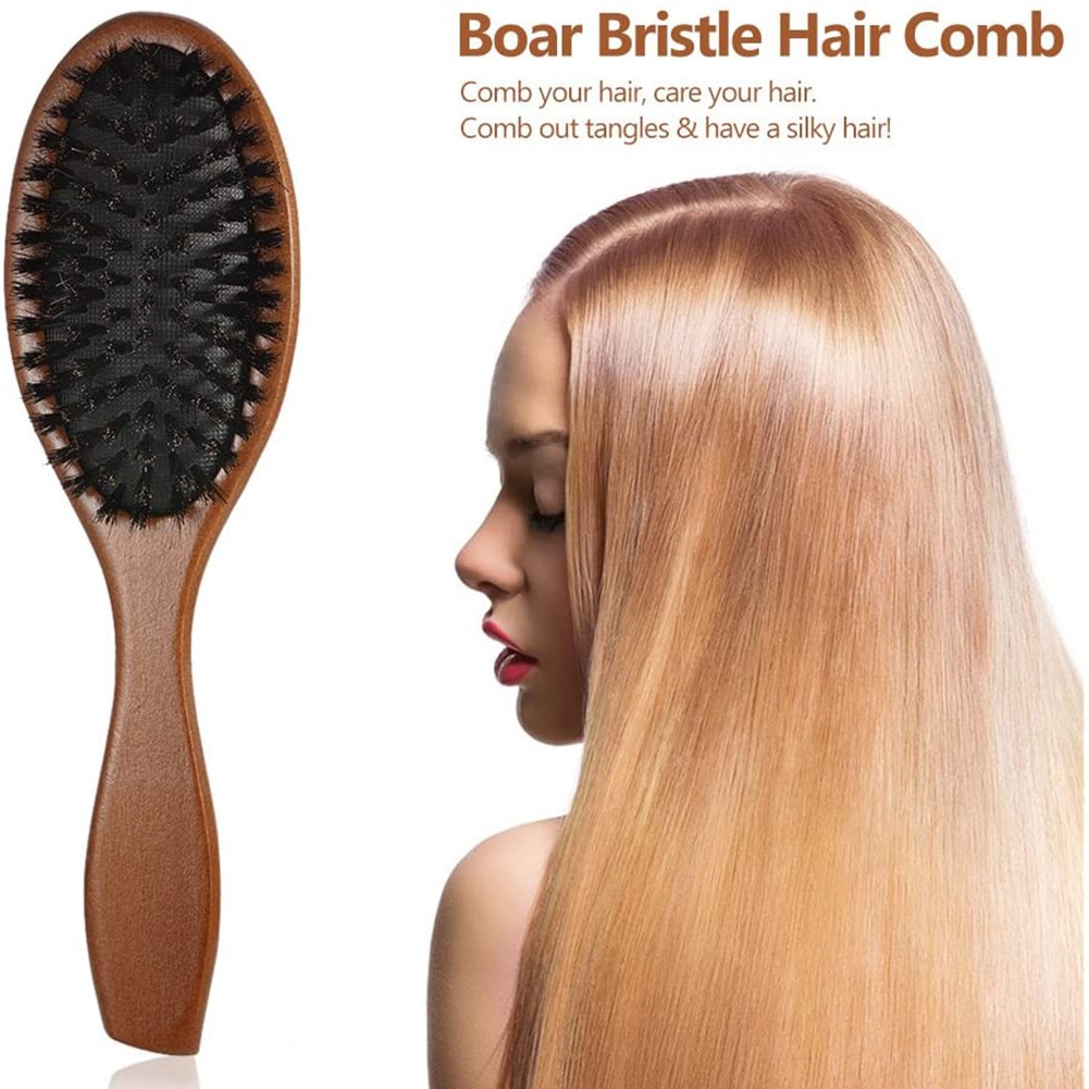 Natural Boar Bristle Hairbrush Massage Comb Anti-static Hair Scalp Paddle Brush Beech Wooden Handle Hair Brush Comb Styling Tool