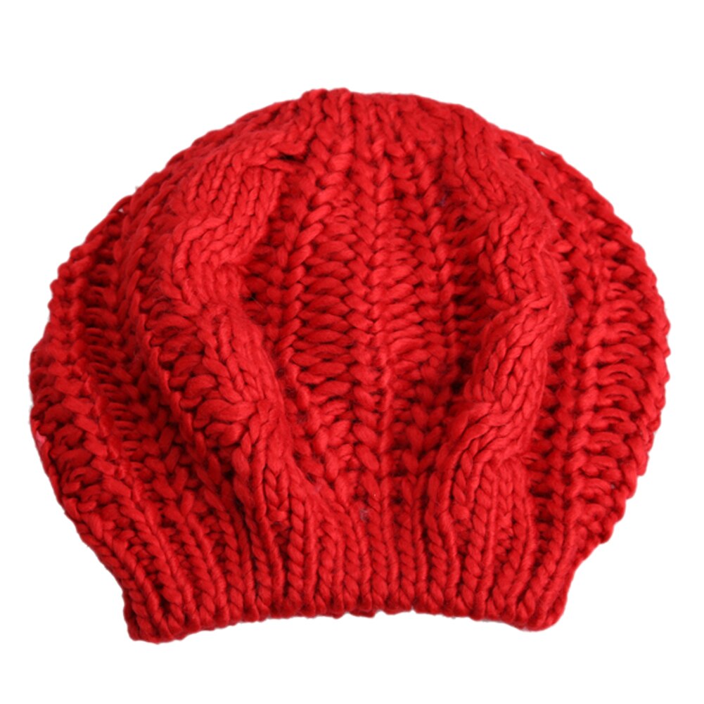 Vinter kvinder baret varm strikket baggy beanie hat temmelig behagelig almindelig hætter flerfarvet elasticitet ski cap: Rød