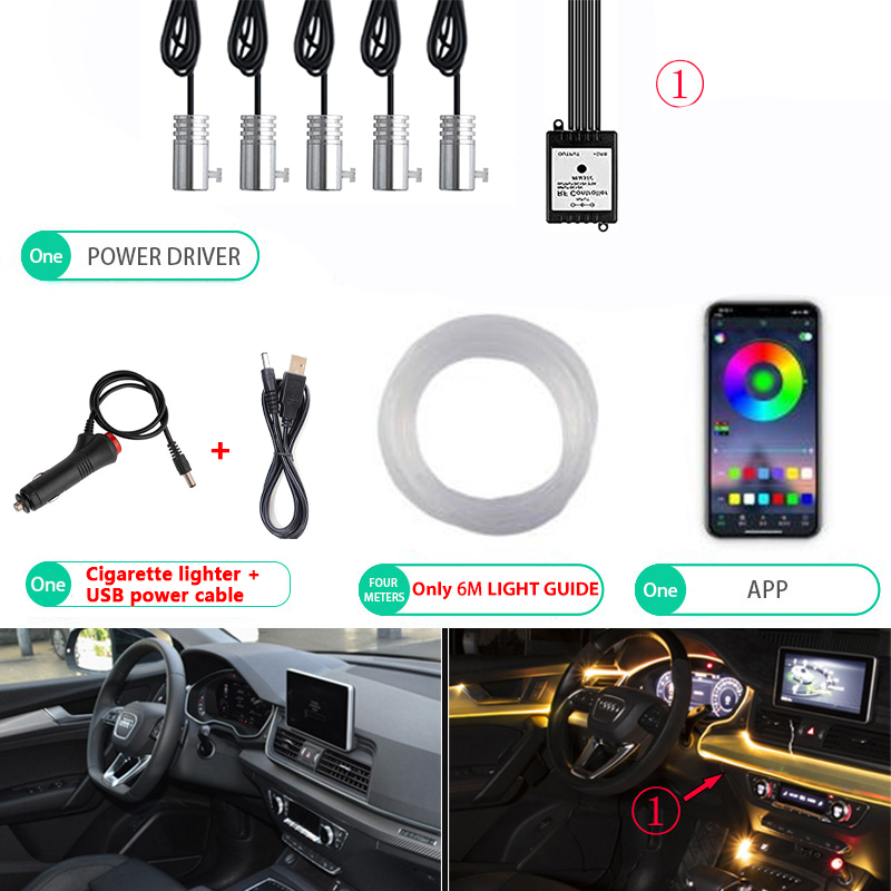 LED Auto Innenraum Umgebungs licht RGB Glasfaser Beleuchtung Bausatz mit USB App Musik steuerung Neon- Auto Atmosphäbetreffend dekorative Lampe Streifen: 8000 Karat Weiß blau