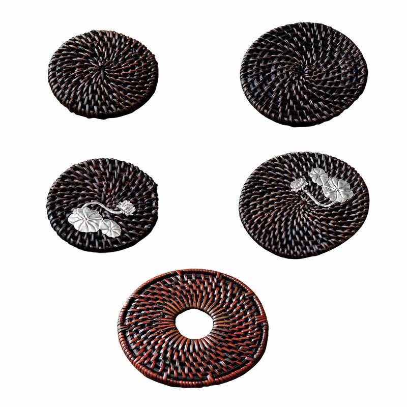 Cup Mat Round Natural Rattan Pad Thickened Protect Table from High Temperatures Scratches for Kitchen Dinner Q1FD