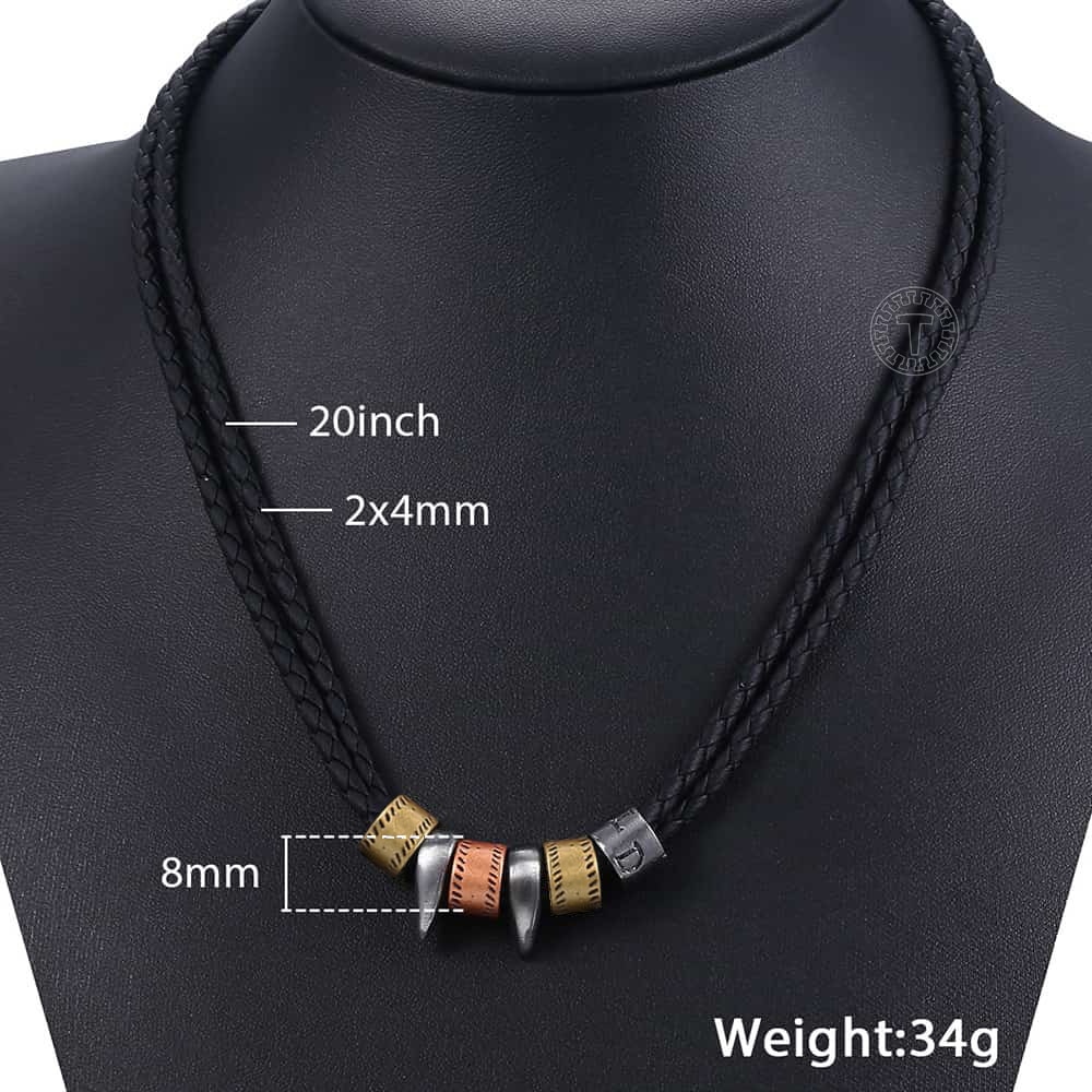 Mannen Lederen Ketting Zwart Touw Ketting Metalen Charm Ketting Voor Mannelijke Sieraden 8Mm KLP100