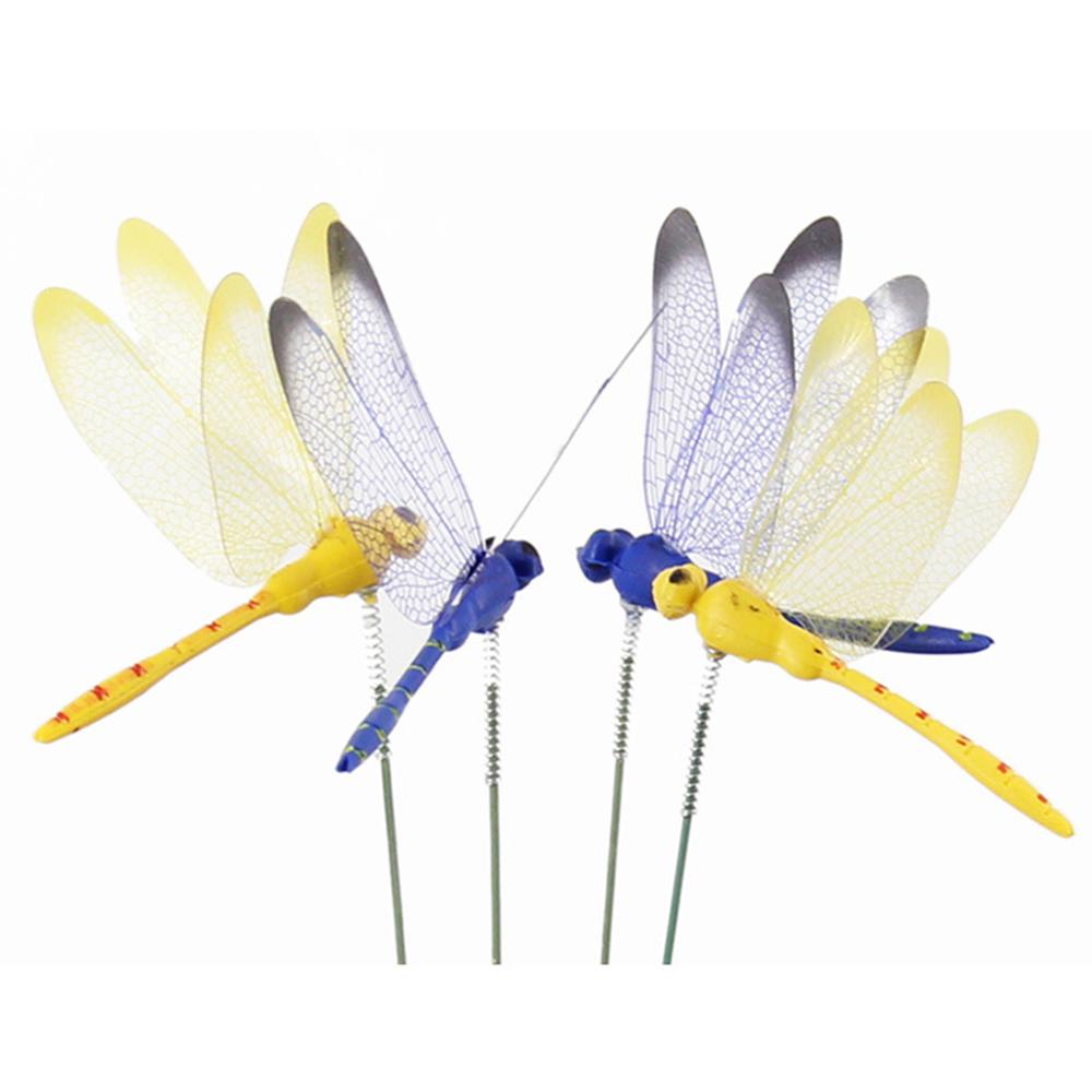 10 Stks/partij Kunstmatige Dragonfly Vlinders Tuin Decoratie Outdoor 3D Simulatie Dragonfly Stakes Yard Plant Gazon Decor Stok