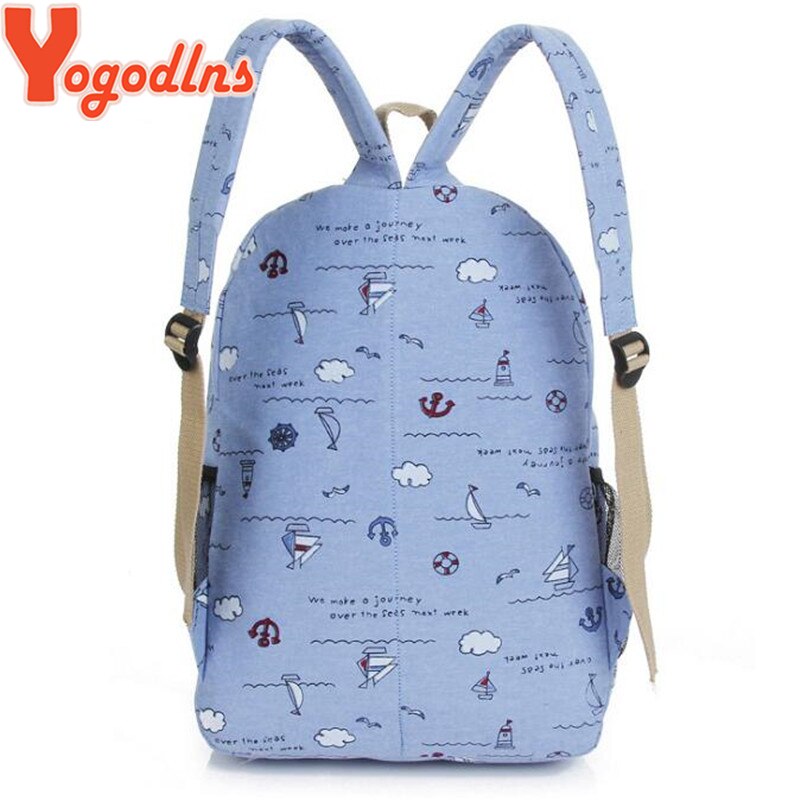 Yogodlns lona pano mochila para estudante meninas escola livro bolsa de ombro viagem das mulheres simples vela impressão bagpack