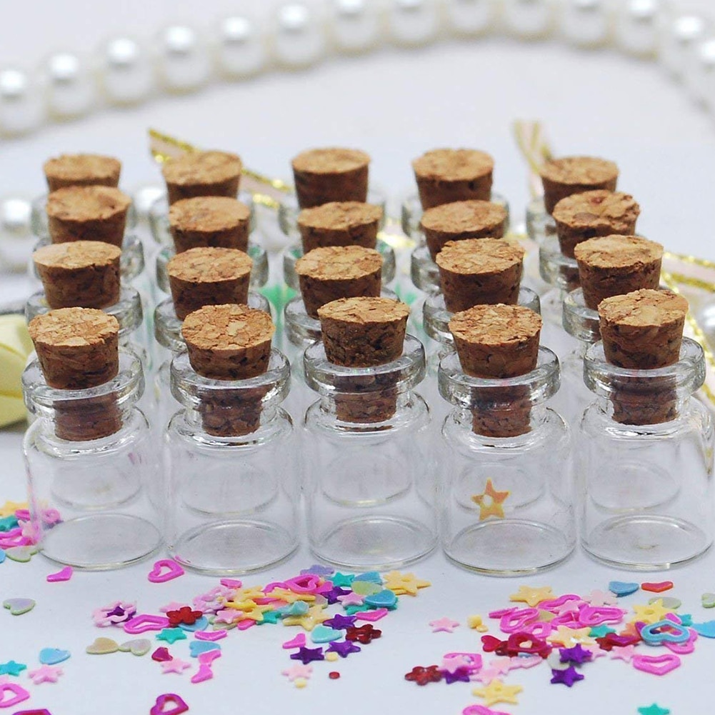 Mini botellas de cristal delicadas con tapón de corcho, botellas de bricolaje en miniatura, recuerdo de botellas pequeñas de vidrio (0,5 Ml), como se muestra, 50 Uds.