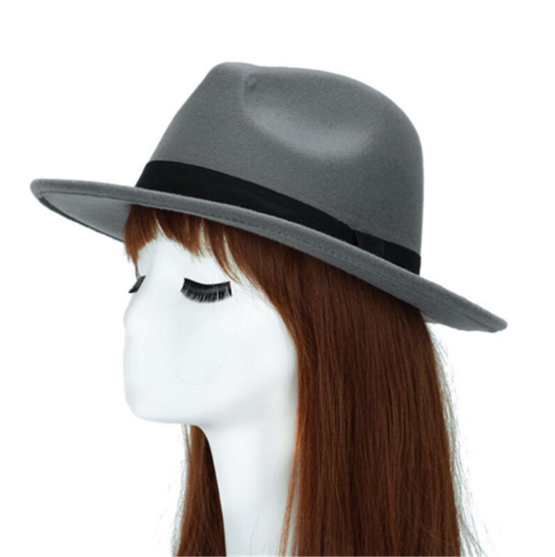 Unisex Wool Felt Fedora Hat Classic Men Gentleman Wide Brim Fedoras Jazz Cap