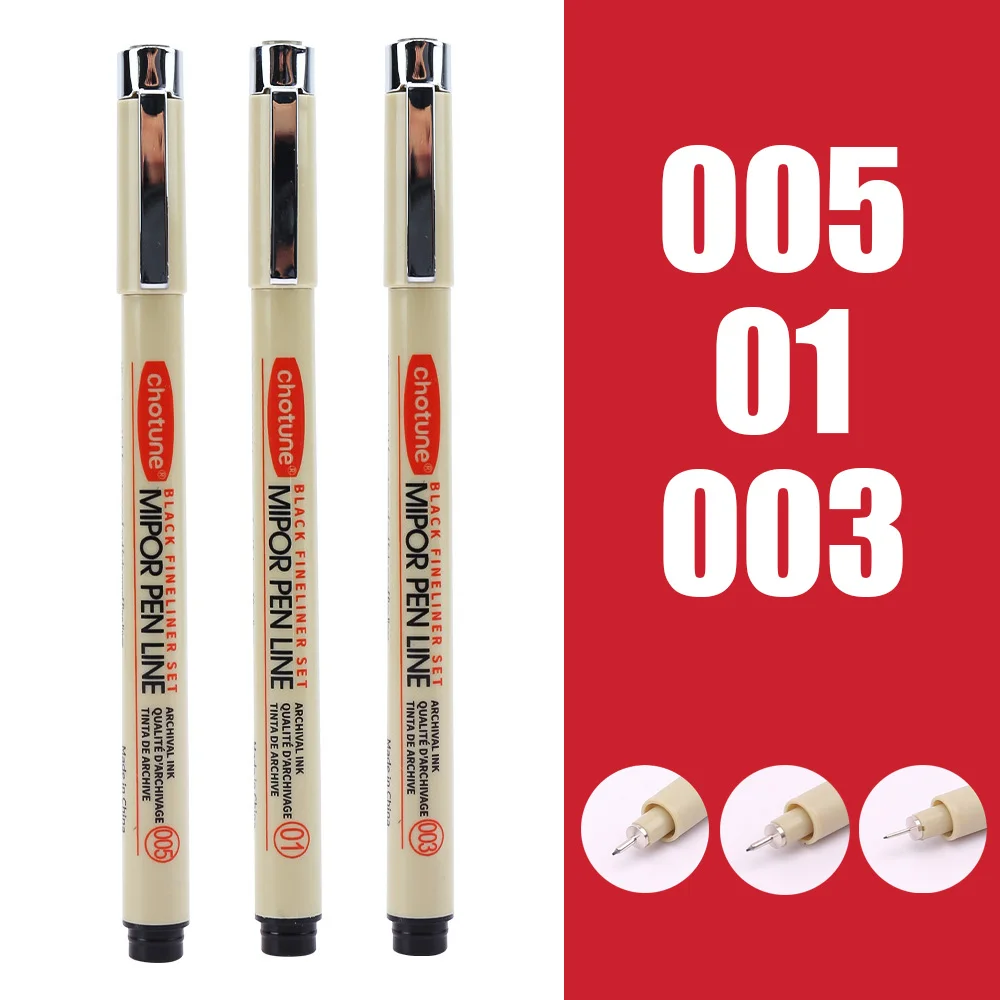 3-12Pcs Pigment Liner Micron Drawing Pen Manga Pigma Ink Marker Pen Sketching Brush Set Hook Line Needle Pen Art Supplies