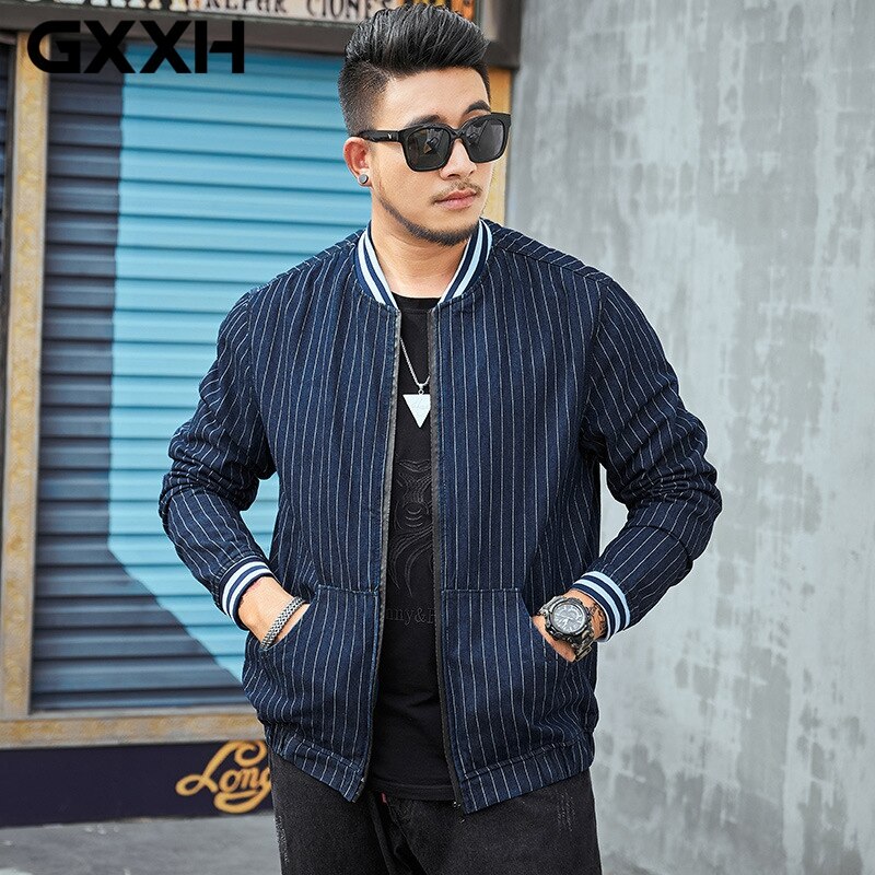 Oversize 8XL 7XL Jacket Coat Men's Stylish Loose Korean-Style Striped Jacket Men's Autumn and Winter Casual Outerwear