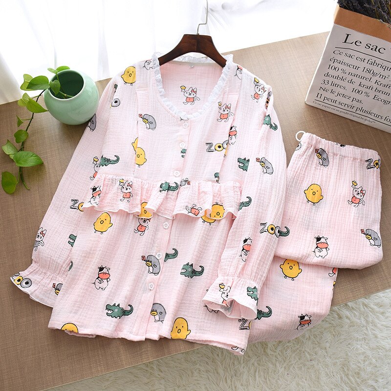 Top de lactancia de algodón, camisones para embarazadas, pijama de botones de maternidad de manga larga, Conjunto de pijama para embarazo: pink / M