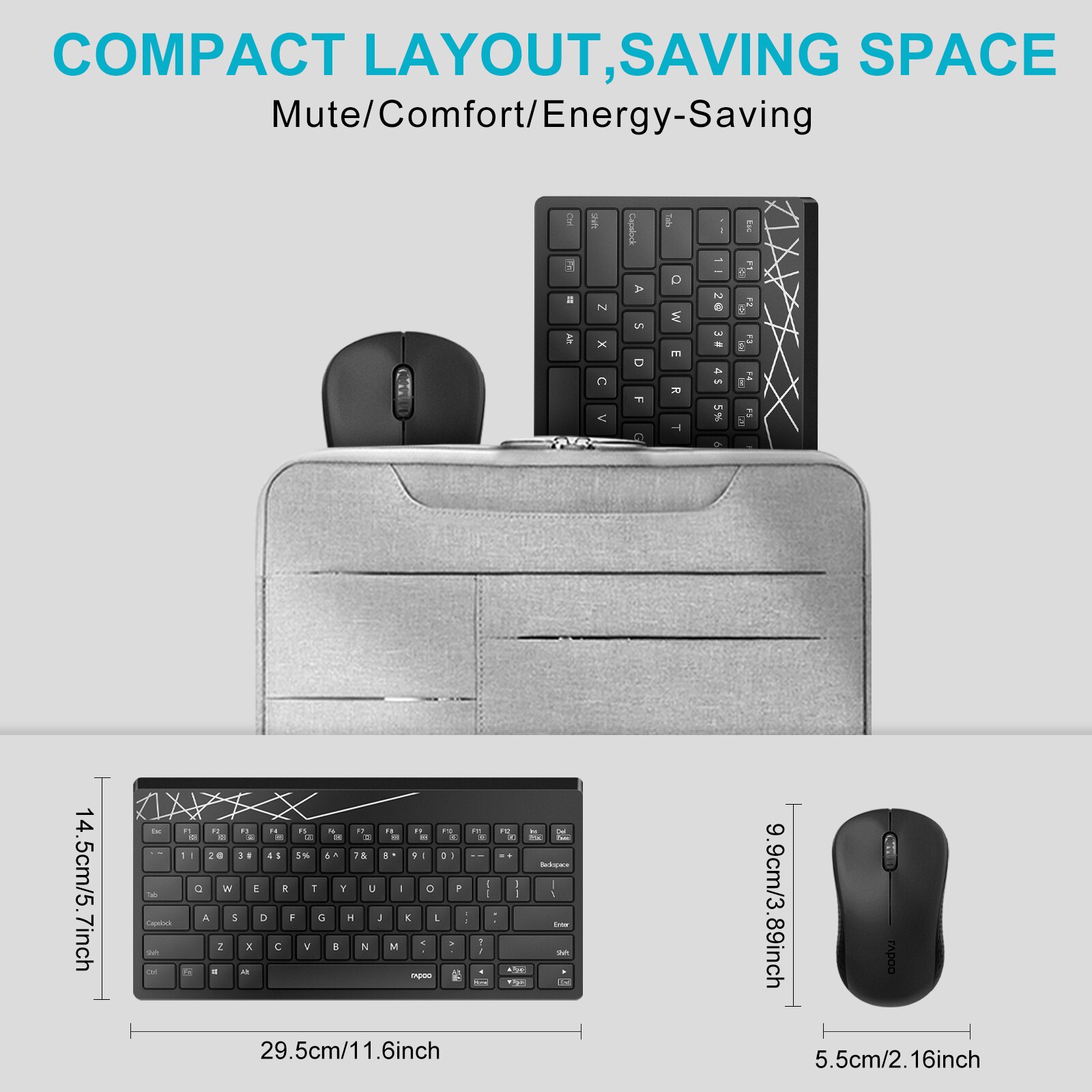 Originele Rapoo 8000S Waterdichte 2.4Ghz Draagbare Draadloze Mute Toetsenbord Met 1000Dpi Draadloze Muis Lange Levensduur Batterij
