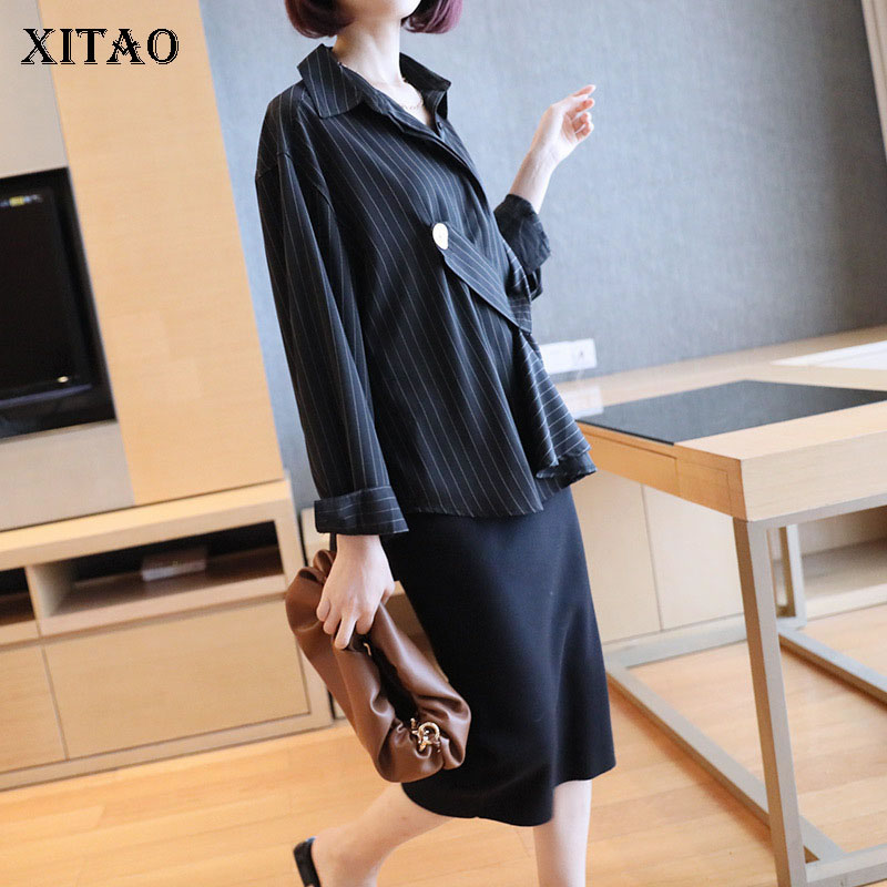 XITAO-Blusa holgada informal a rayas para otoño, camisa holgada a rayas para mujer, estilo informal, pequeña y fresca, WJ1264,