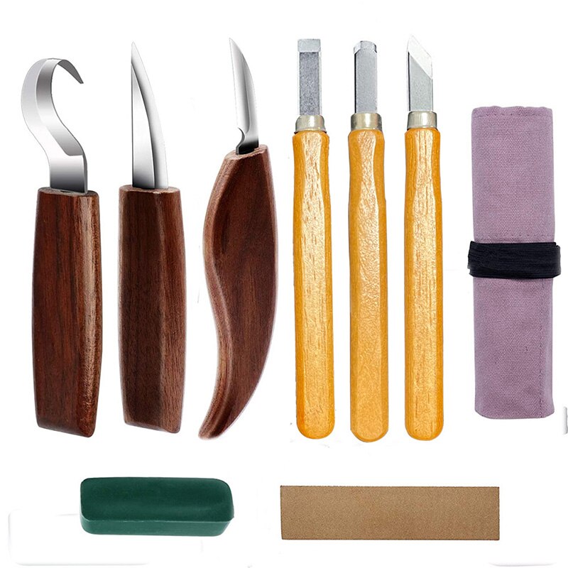 9 Pcs Chisel Woodworking Cutter Hand Tool Set Wood Carving Knife DIY Peeling Woodcarving Spoon Carving Cutter Lethercraft Tool