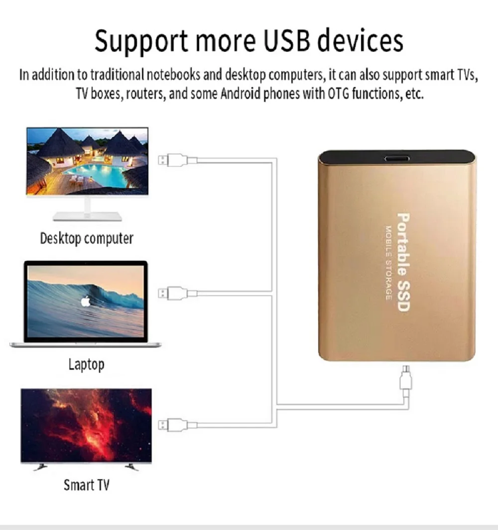 Mini-Festplatte 1 TB Neue 2 TB tragbare SSD hoch-Geschwindigkeit ​ ​ Externe externe USB 3.1 Typ-C-Festplatte für Laptops/MACs/Desktops
